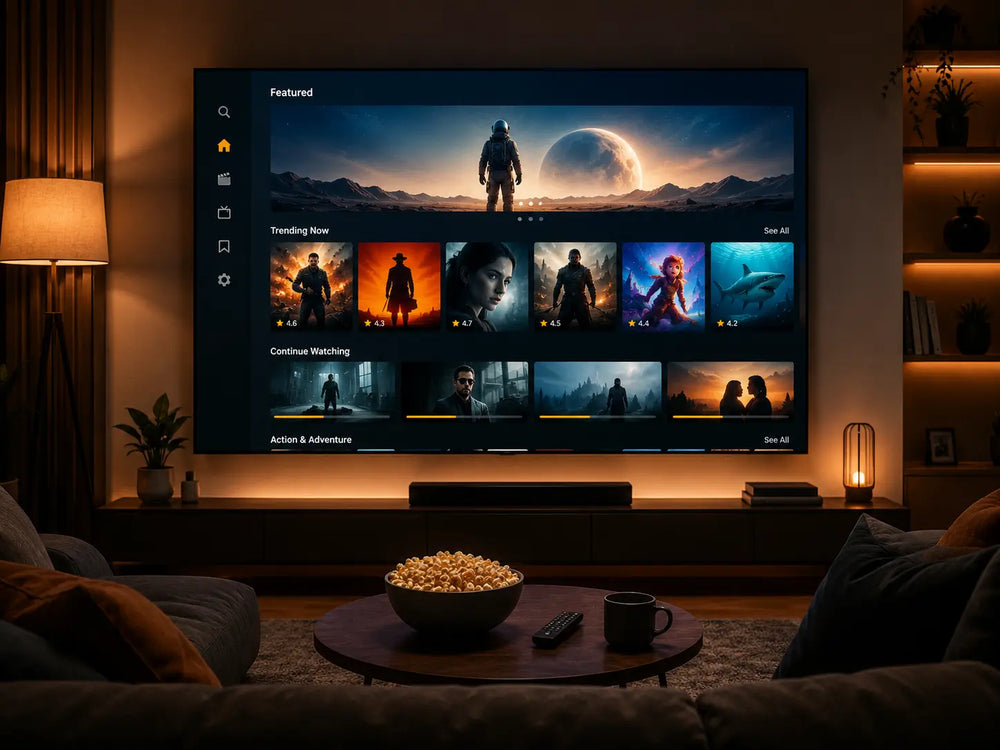Movies and series video on demand on a home TV