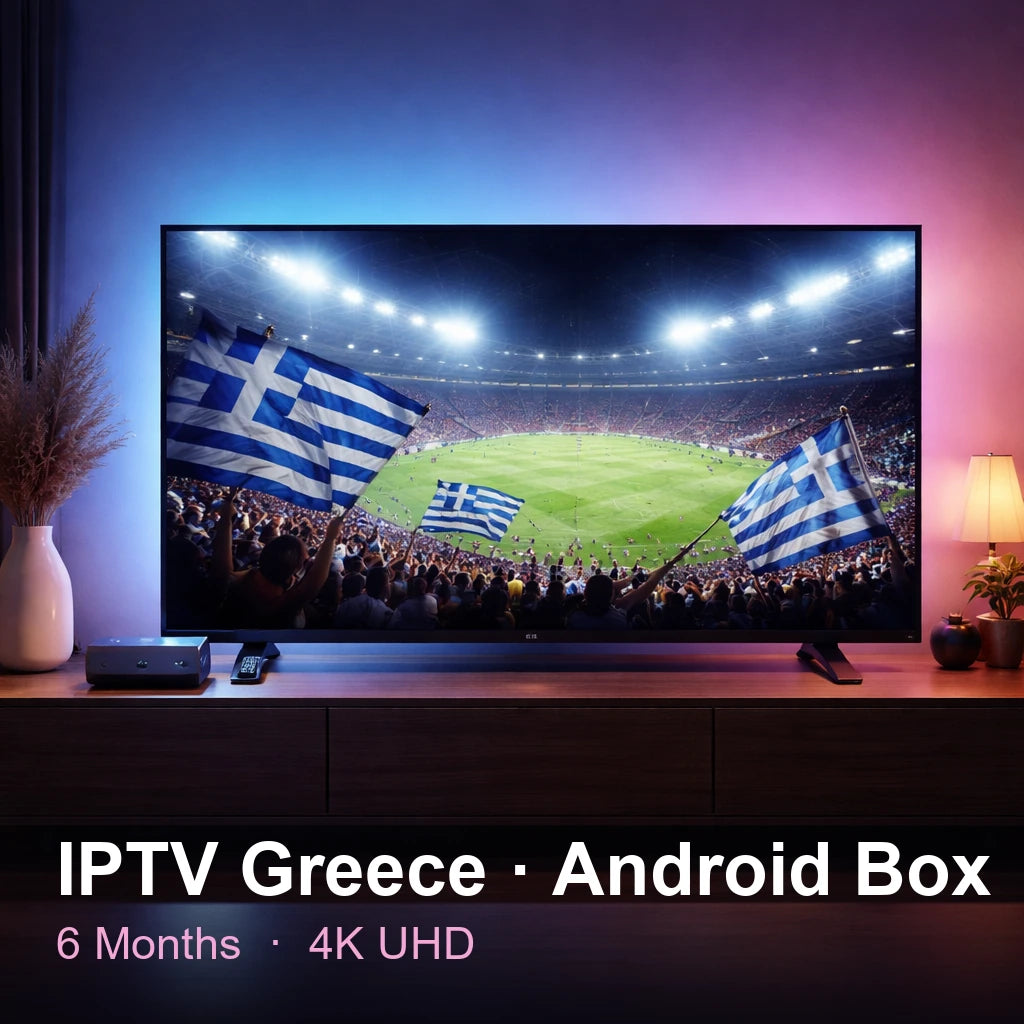 IPTV Greece for Android Box — live TV, sports, movies & series in 4K UHD (6 Months)