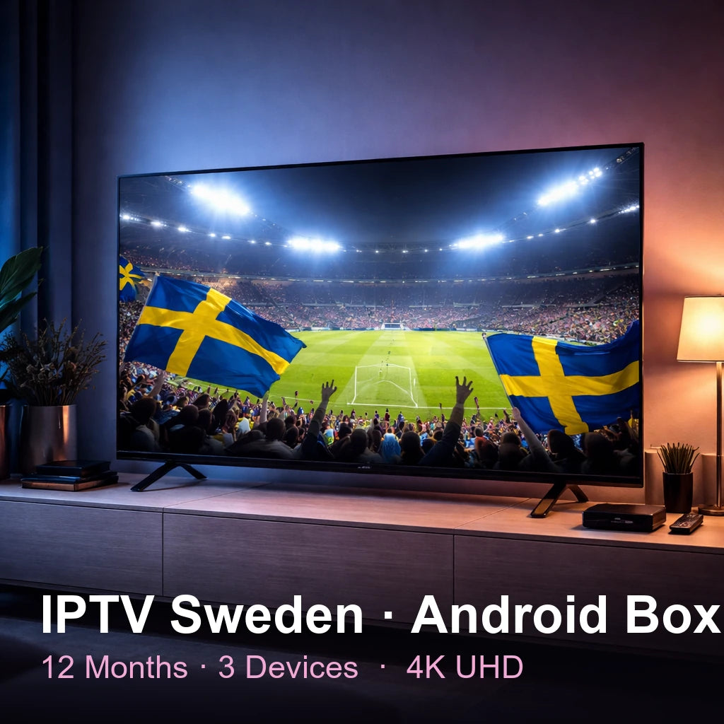 IPTV Sweden for Android Box — live TV, sports, movies & series in 4K UHD (12 Months · 3 Devices)