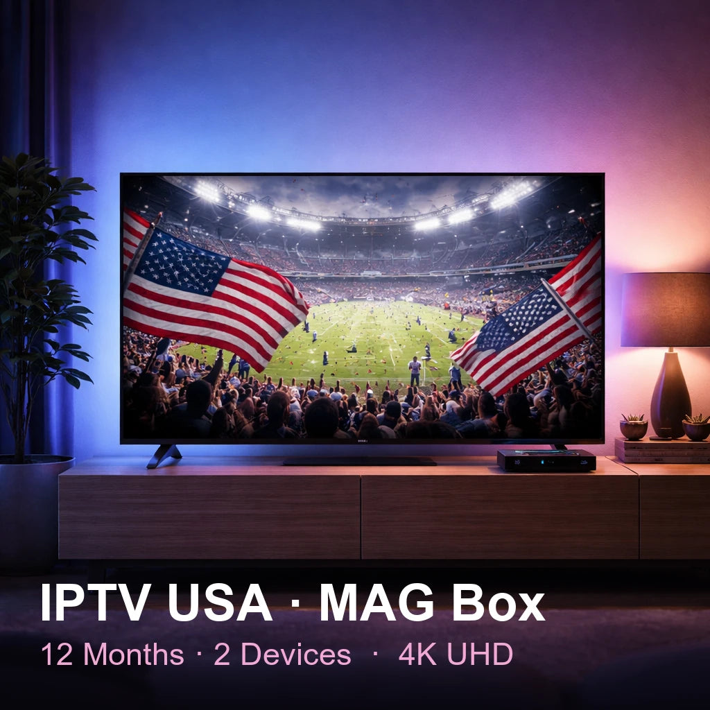 IPTV USA for MAG Box — live TV, sports, movies & series in 4K UHD (12 Months · 2 Devices)