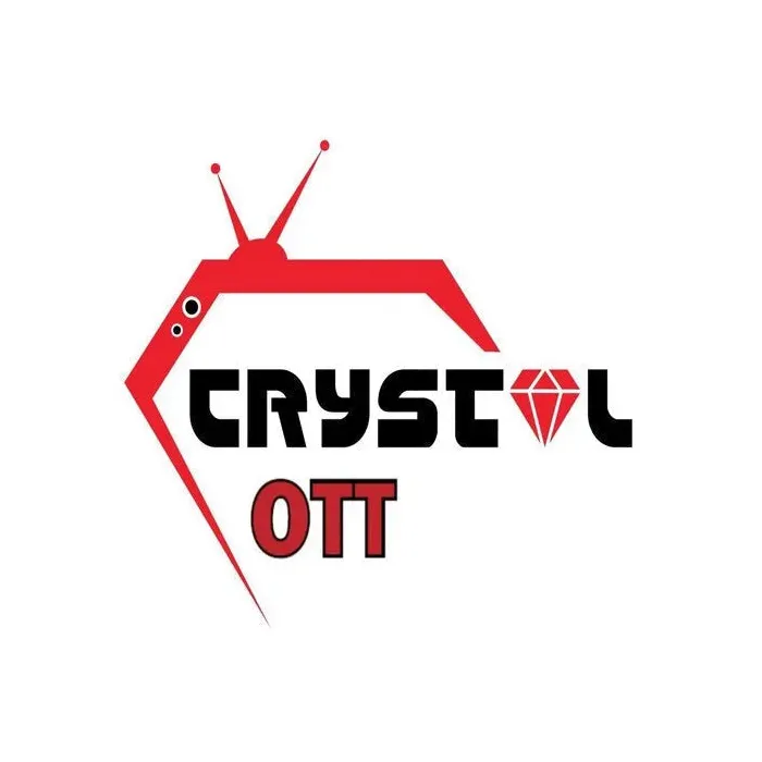White Crystal OTT IPTV subscription box with popcorn, movie ticket, and 4K logo