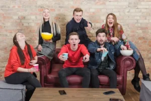 Friends enjoying IPTV together